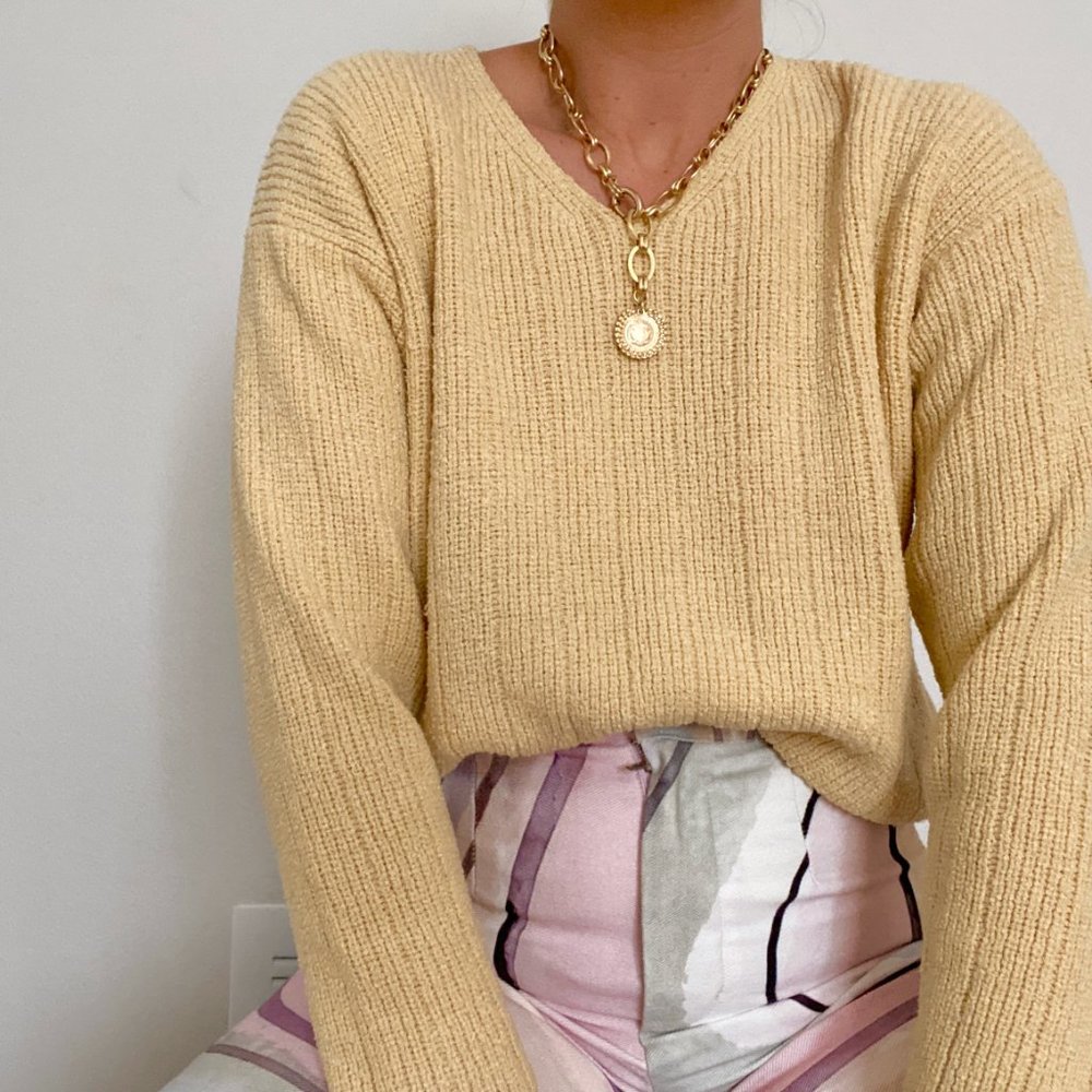 90s Pastel Yellow Cozy Ribbed Sweater
